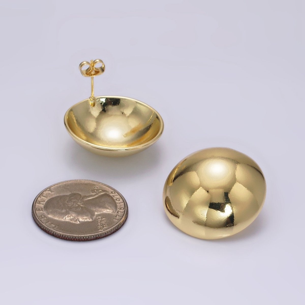 14K Gold Filled 26mm Round Dome Minimalist Stud Earrings | AE345