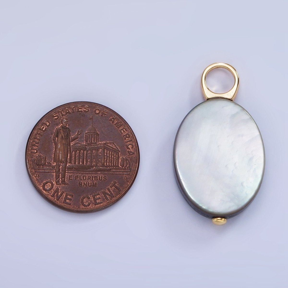 14K Gold Filled 28mm Black Tahitian Shell Pearl Oval Flat Pendant | P1679