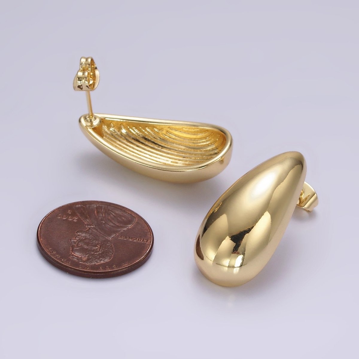 OS 14K Gold Filled 28mm Teardrop Dome Modern Statement Stud Kylie Earrings | AE169