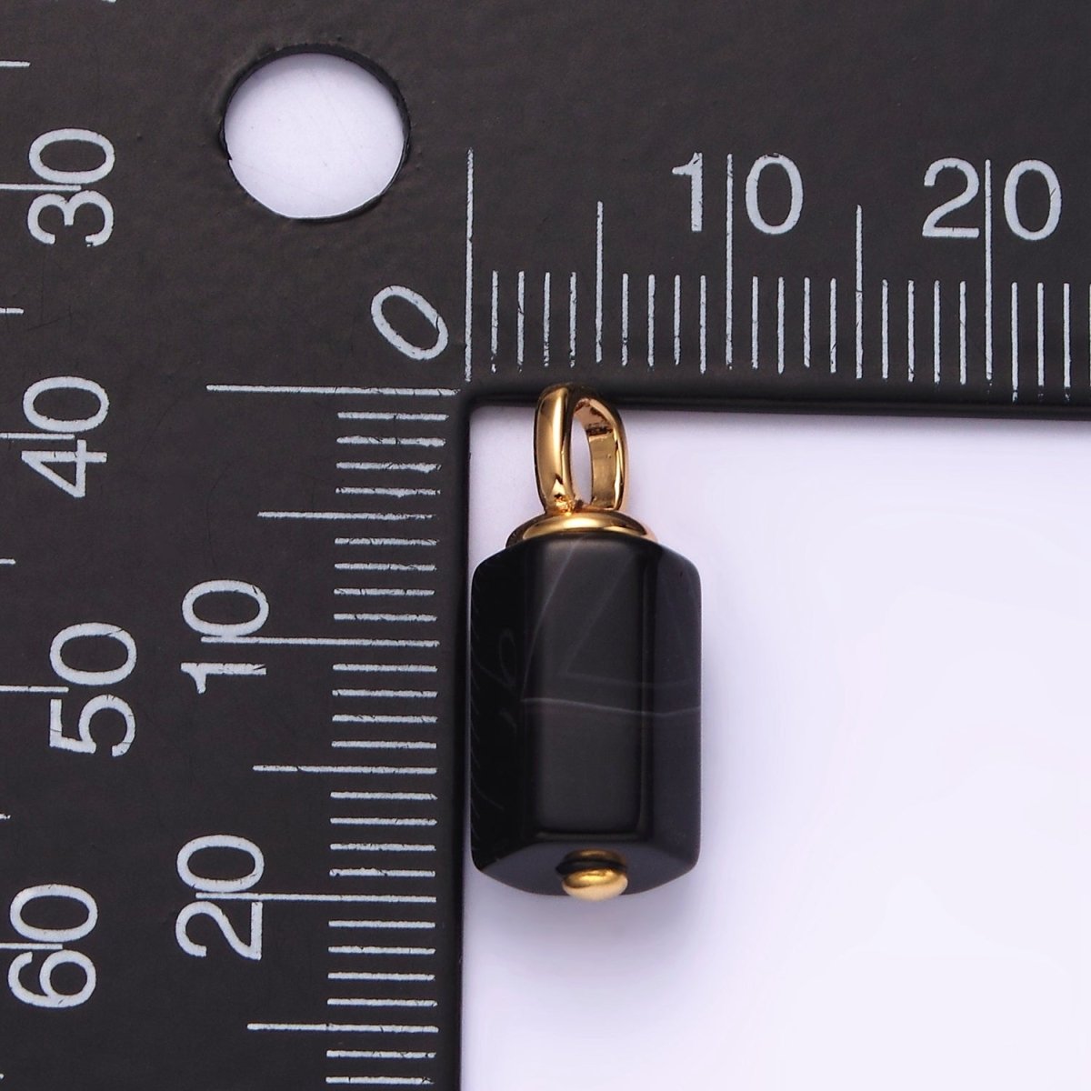 14K Gold Filled 30mm Black Onyx Multifaceted Tube Minimalist Pendant | N1989