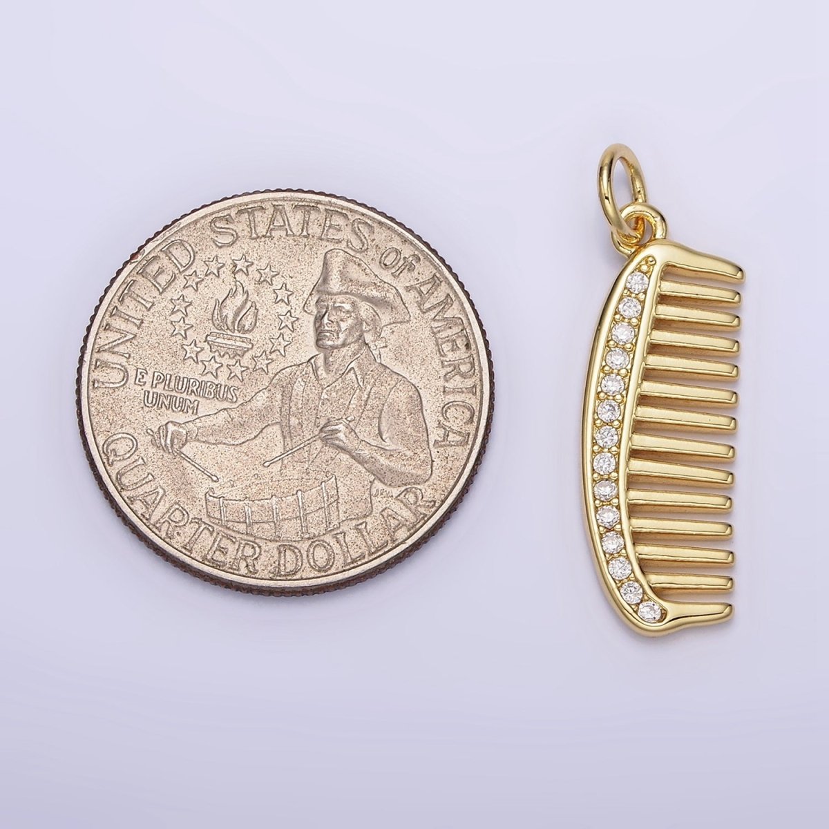 14K Gold Filled 30mm Clear Micro Paved CZ Hair Comb Charm | N1101