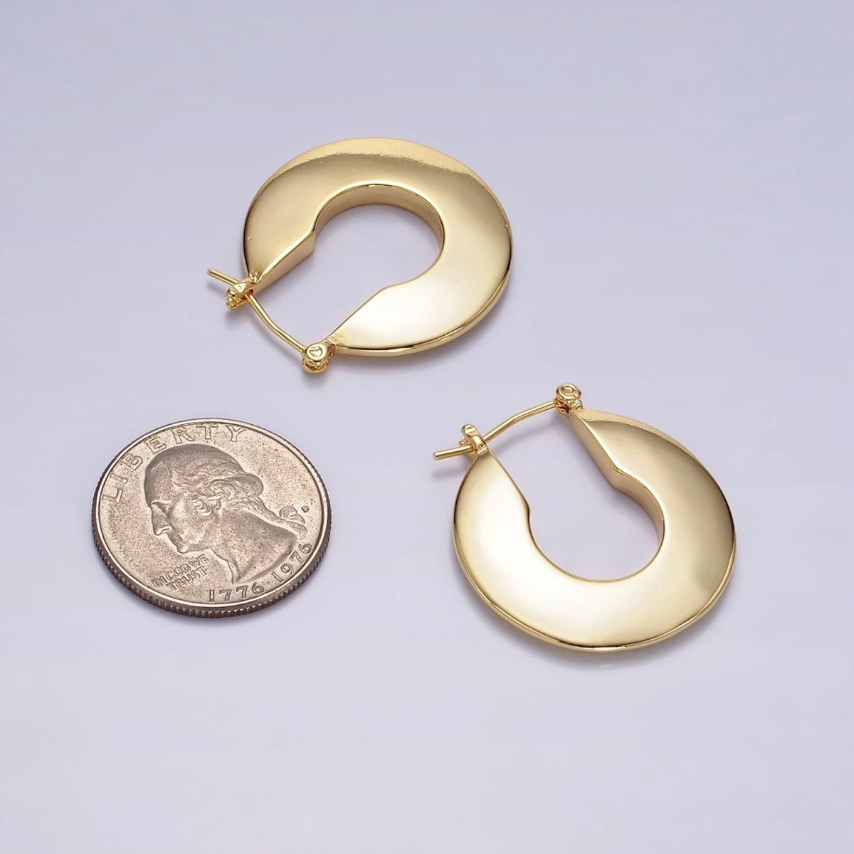 14K Gold Filled 30mm Flat Round Geometric Modern Statement Latch Hoop Earrings in Gold & Silver | AE124 AE125