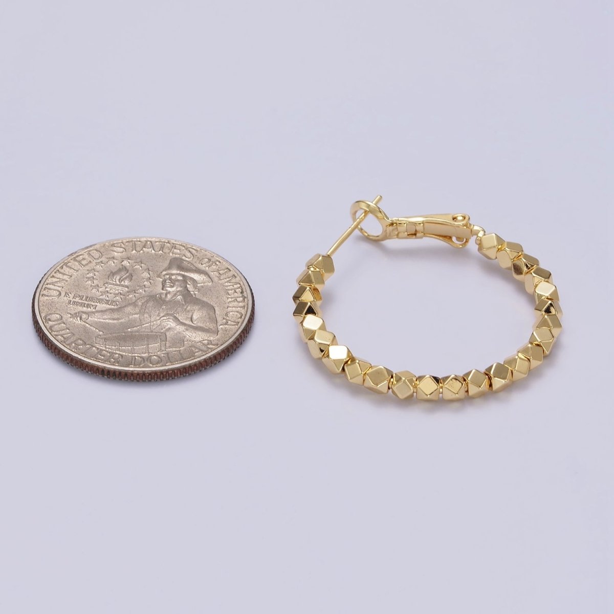 14K Gold Filled 30mm Geometric Bead Hinge Hoop Earrings | AE688