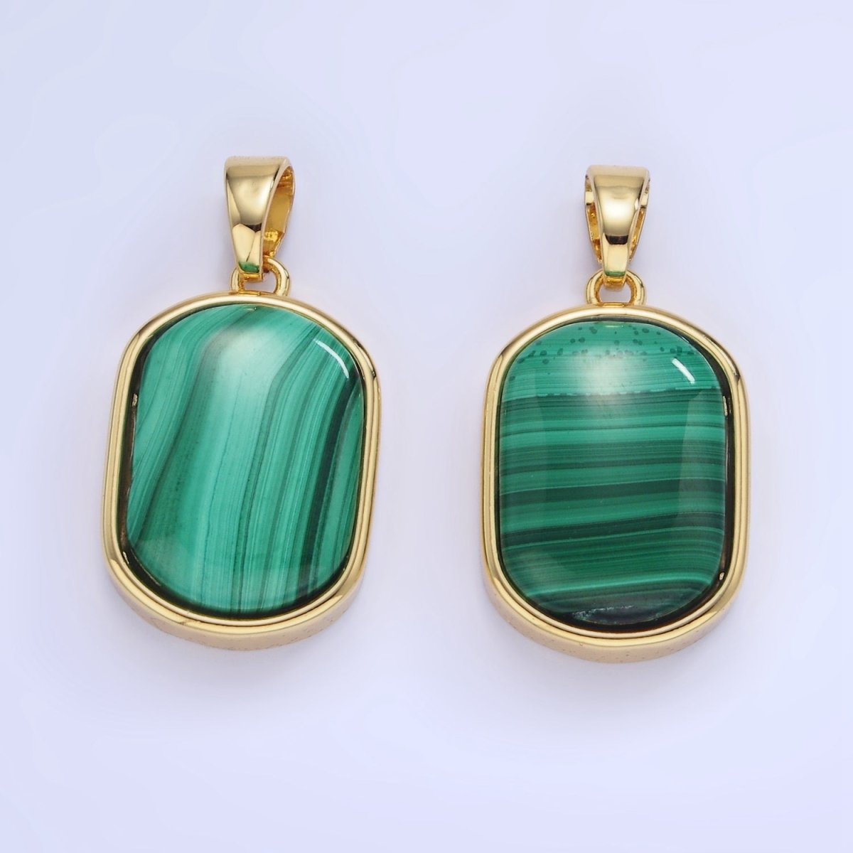 14K Gold Filled 30mm Malachite Gemstone Oblong Bezel Pendant | AA1237