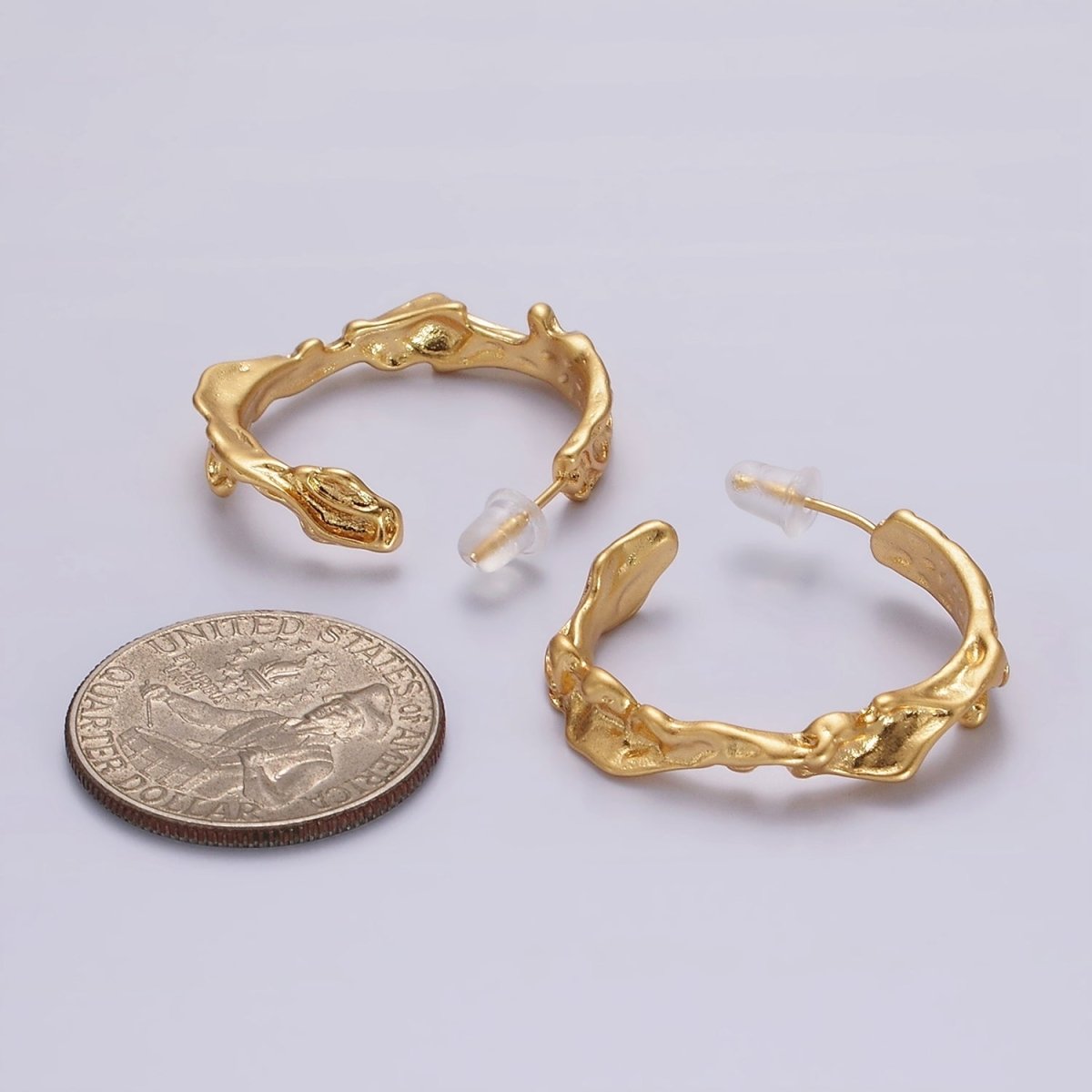 14K Gold Filled 30mm Molten Abstract C-Shaped Hoop Earrings | AE329