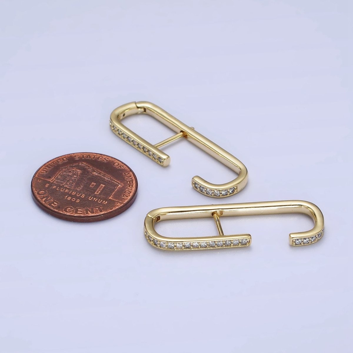 14K Gold Filled 32mm Micro Paved CZ Geometric C-Shaped English Lock Earrings | AB253