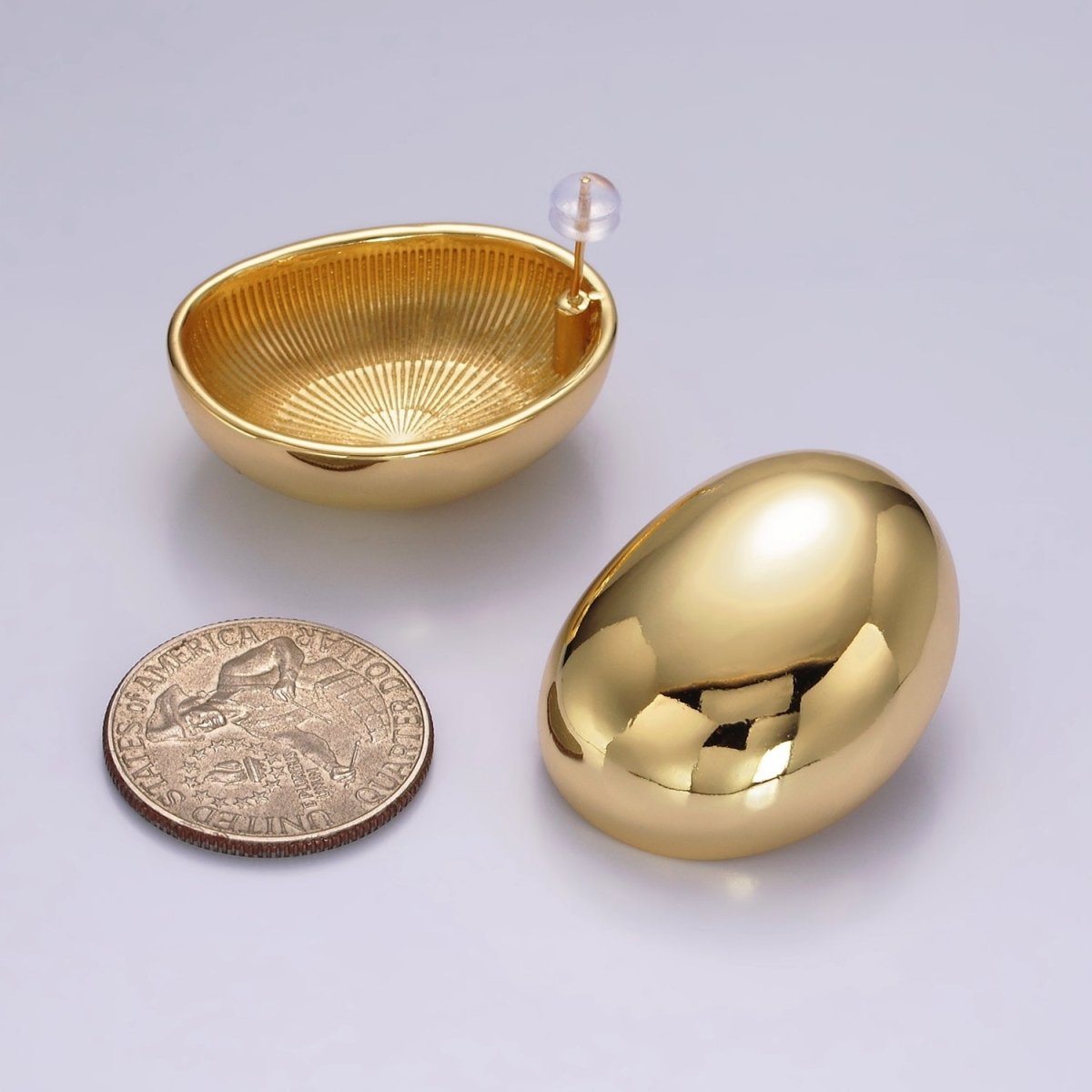14K Gold Filled 35mm Bean Oval Dome Statement Stud Earrings | AE-240