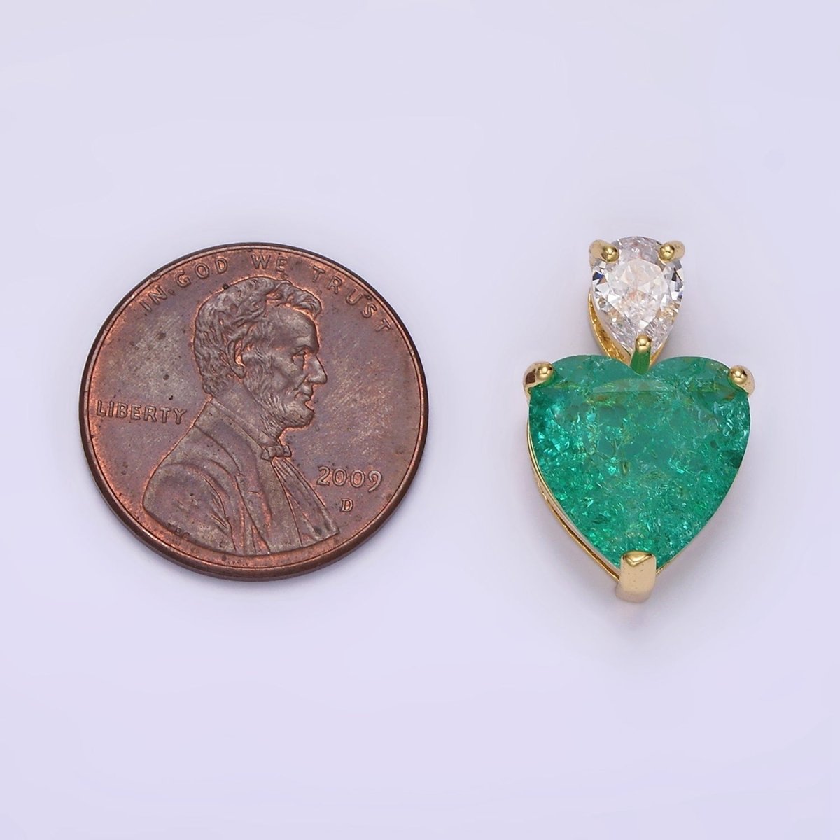 14K Gold Filled 35mm Green Heart CZ Teardrop Pendant | N1830