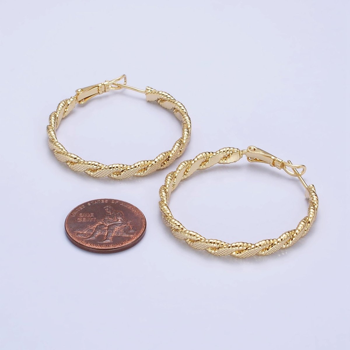 14K Gold Filled 35mm Textured Flat Twisted Hinge Hoop Earrings | AE047