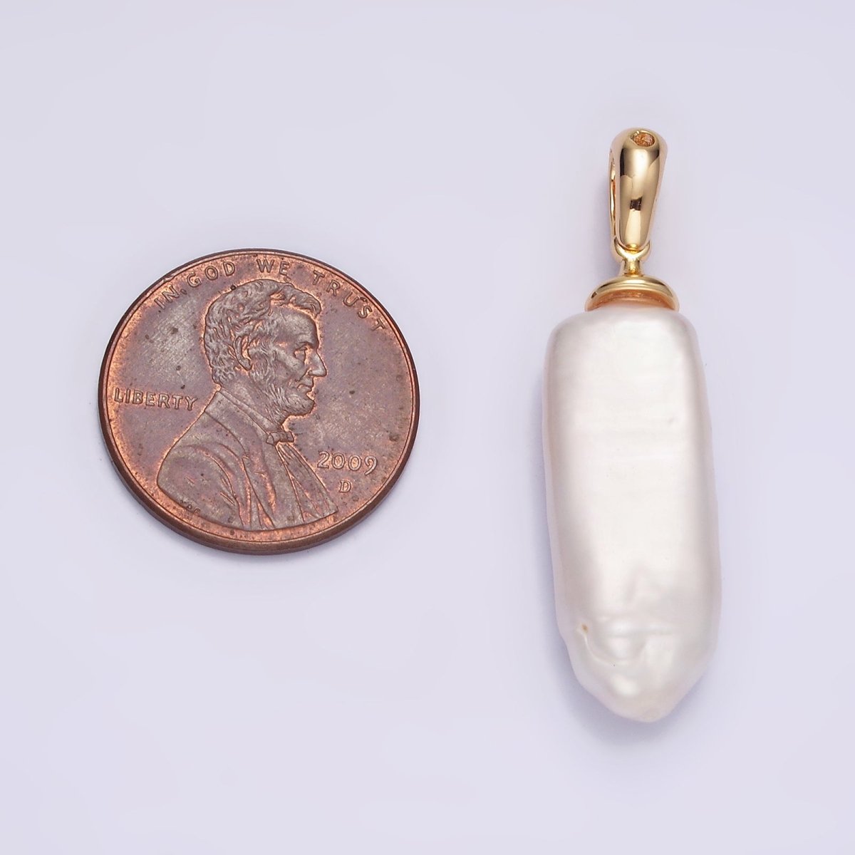 14K Gold Filled 37.5mm Biwa Baroque Freshwater Pearl Pendant | AA728