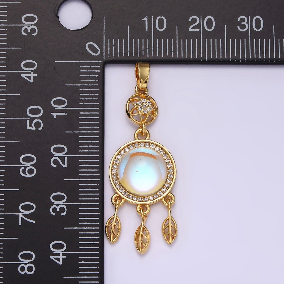 14K Gold Filled 39.5mm Moonstone Micro Paved CZ Celestial Star Dreamcatcher Pendant | N-1824