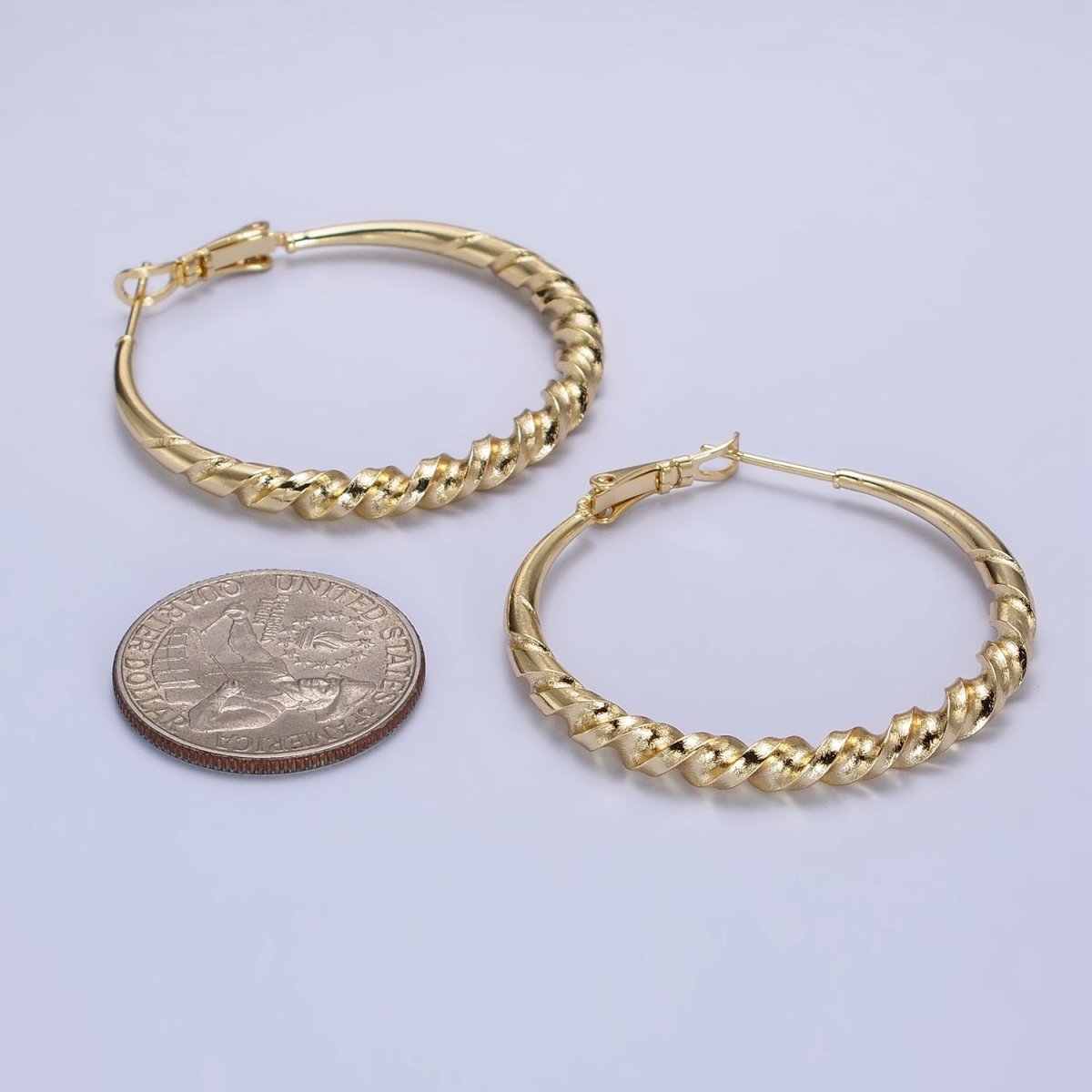 14K Gold Filled 40mm Twisted Spiral Coil Statement Latch Hinge Hoop Earrings | AE065