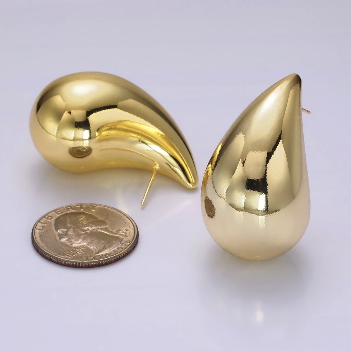 14K Gold Filled 43mm Chubby Teardrop Stud Minimalist Earrings | AE340