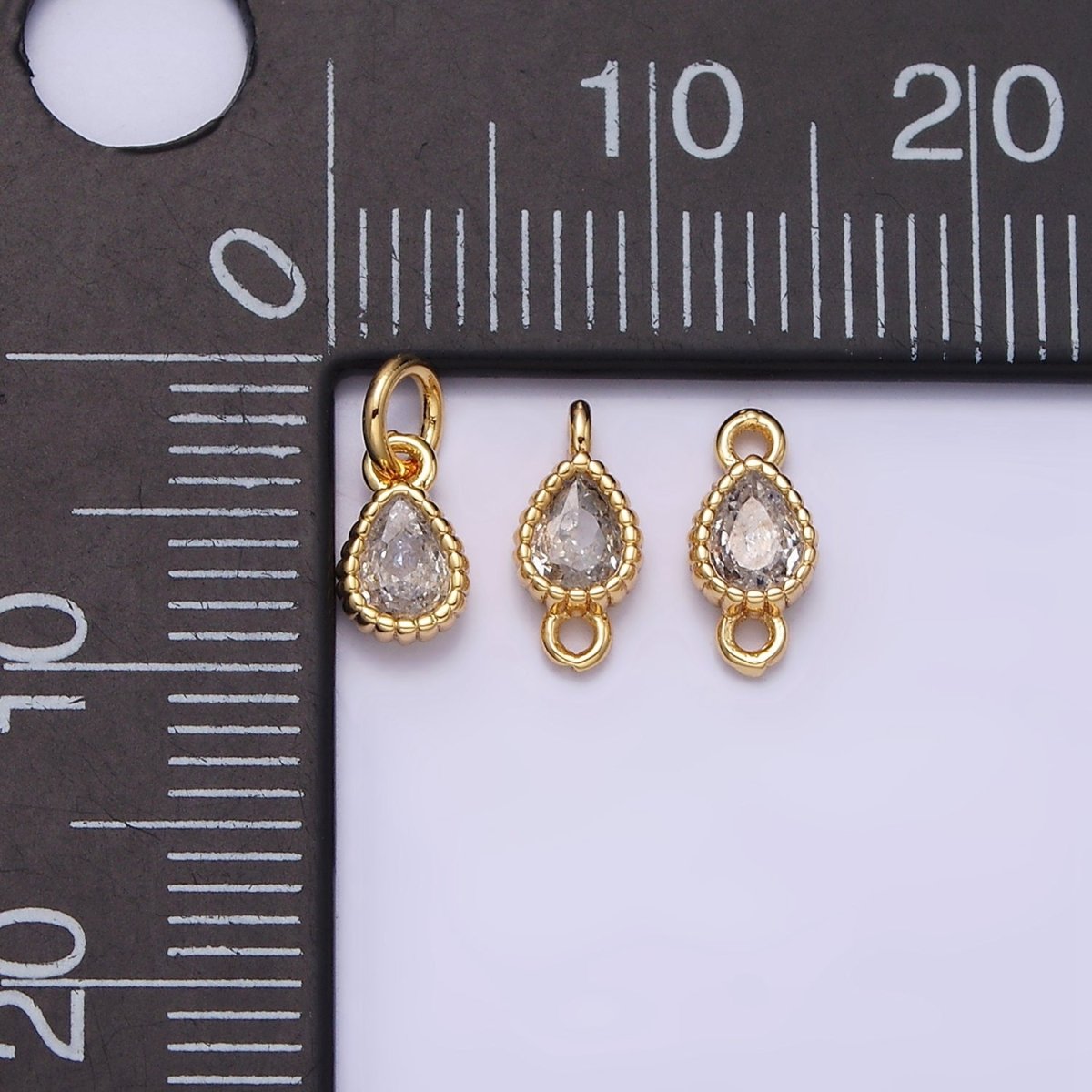 14K Gold Filled 4mm Clear Teardrop CZ Beaded Connector in Gold & Silver | Y-911 Y-912