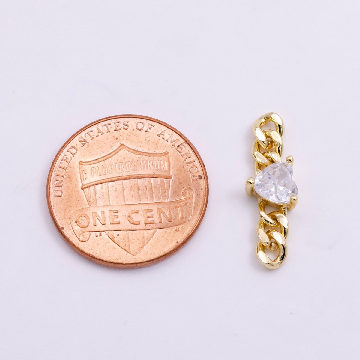 14K Gold Filled 5mm Clear CZ Heart Curb Link Connector | G-218