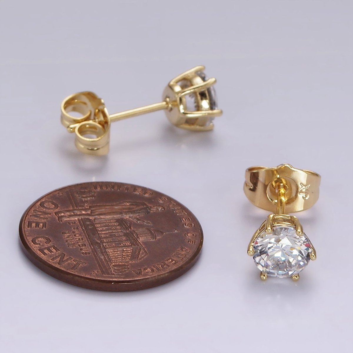 14K Gold Filled 5mm Clear CZ Round Bezel Minimalist Stud Earrings | AB1131