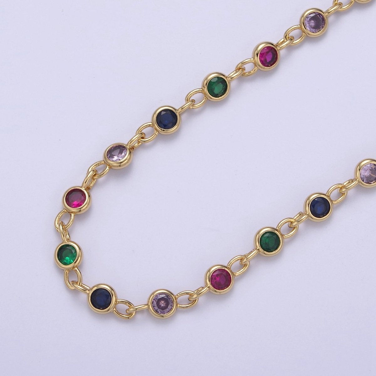 14K Gold Filled 5MM Rainbow Round Cut Bezel Chain by Yard, Station Necklace CZ Diamond by Foot for Necklace Bracelet Jewelry Making | ROLL-772 Clearance Pricing