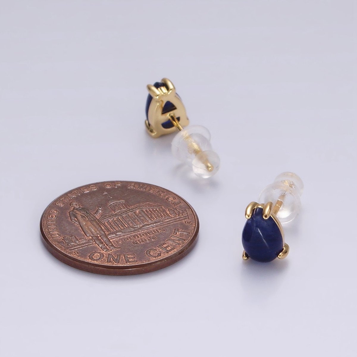 14K Gold Filled 7mm Lapis Lazuli Teardrop Bezel Stud Earrings | V049