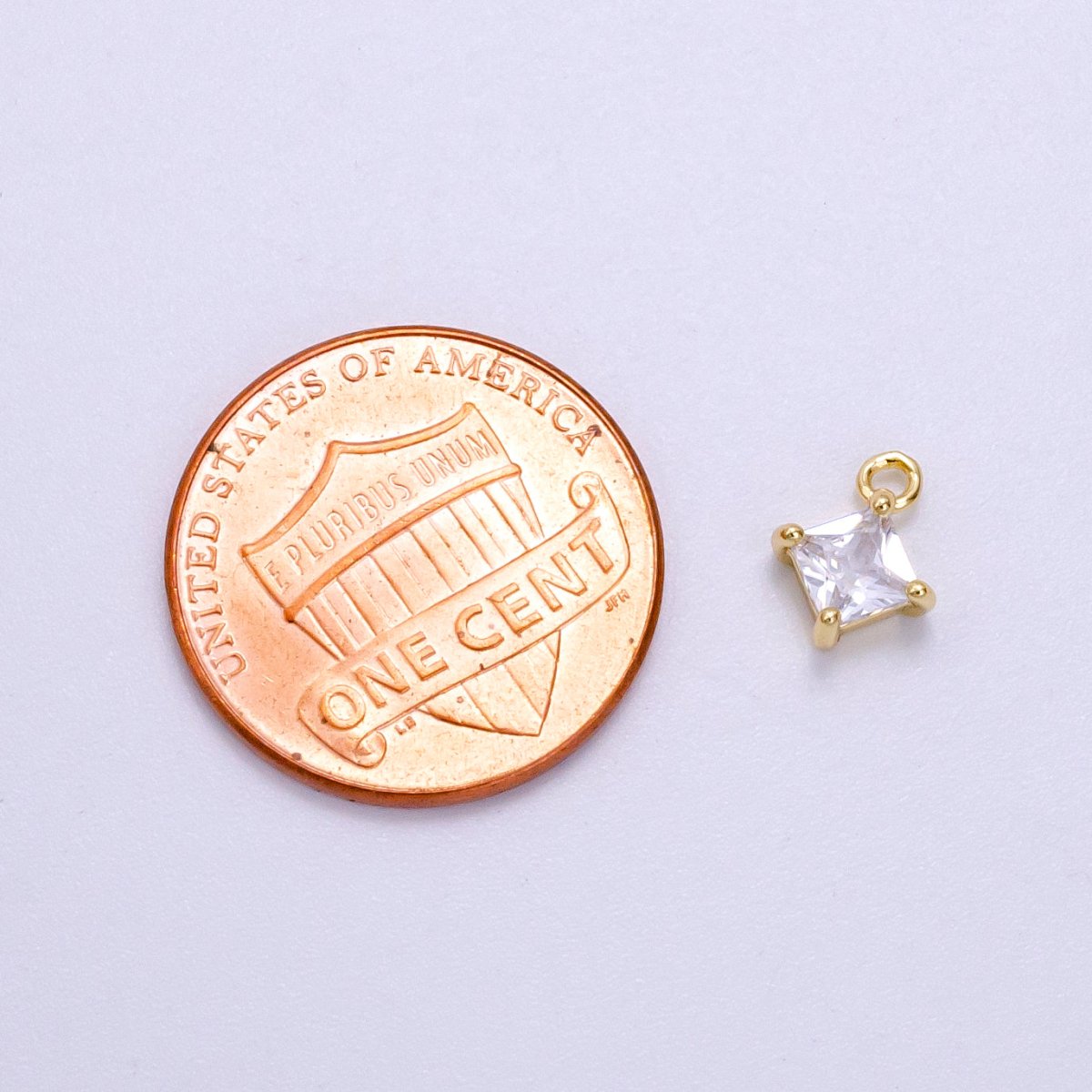 14K Gold Filled 8mm Clear CZ Rhombus Bezel Mini Charm | W484