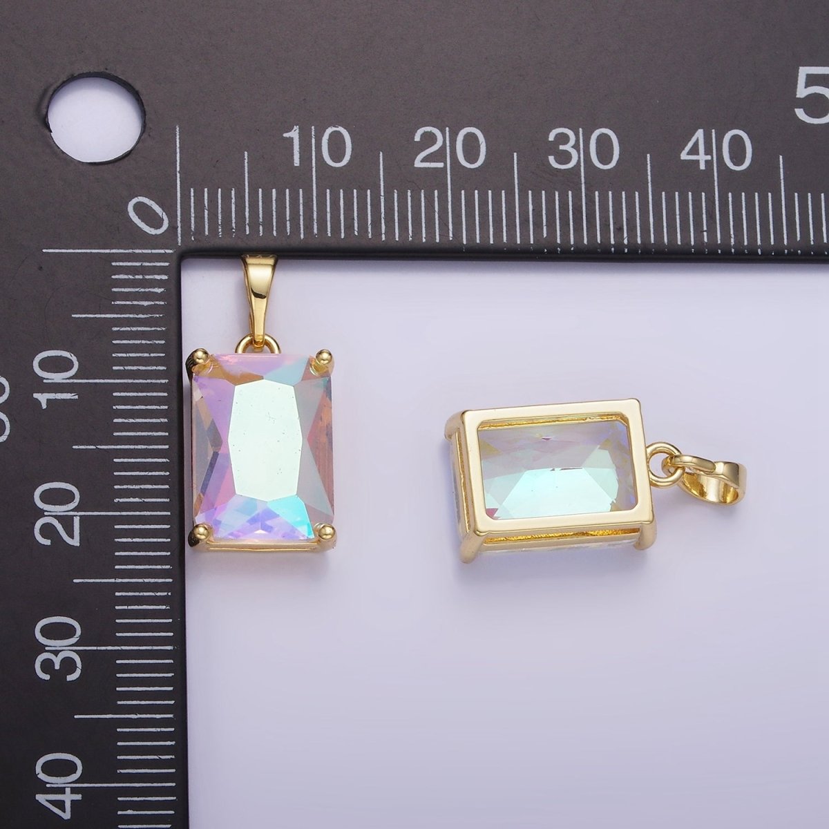 14K Gold Filled AB Iridescent CZ Baguette Pendant | AA758