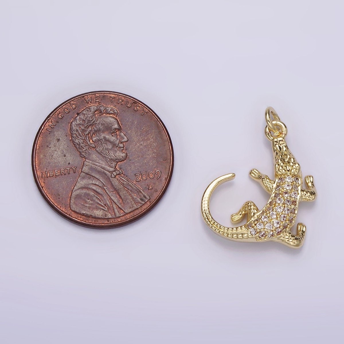 14K Gold Filled Alligator Crocodile Lizard Animal Micro Paved CZ Charm | AG257