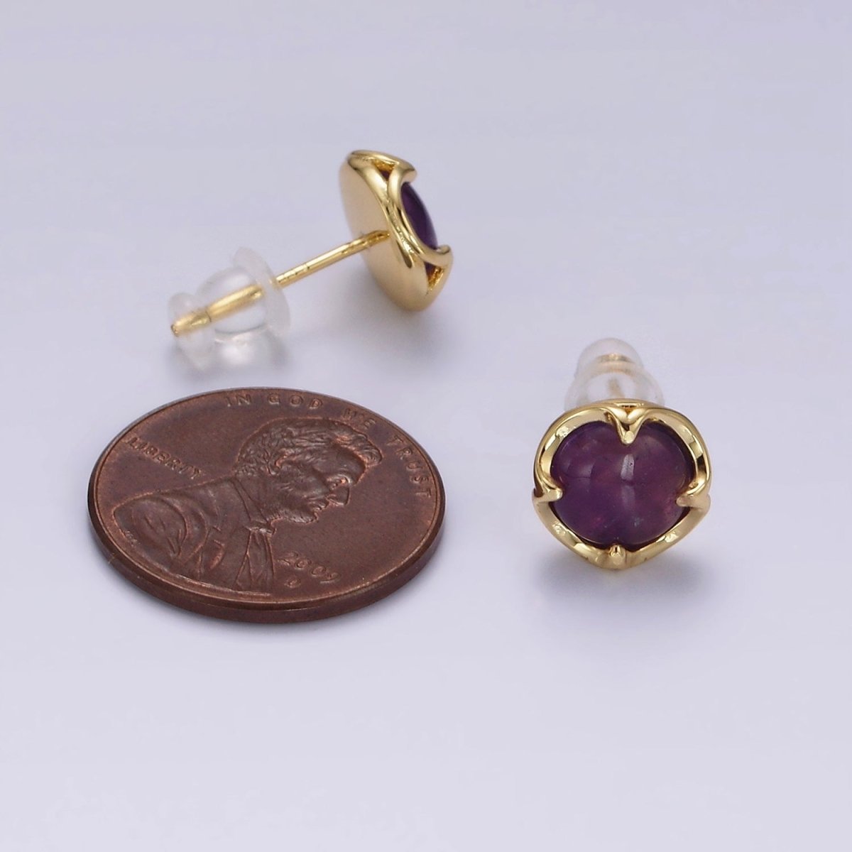 14K Gold Filled Amethyst Claw Bezel Round Stud Earrings | V-261