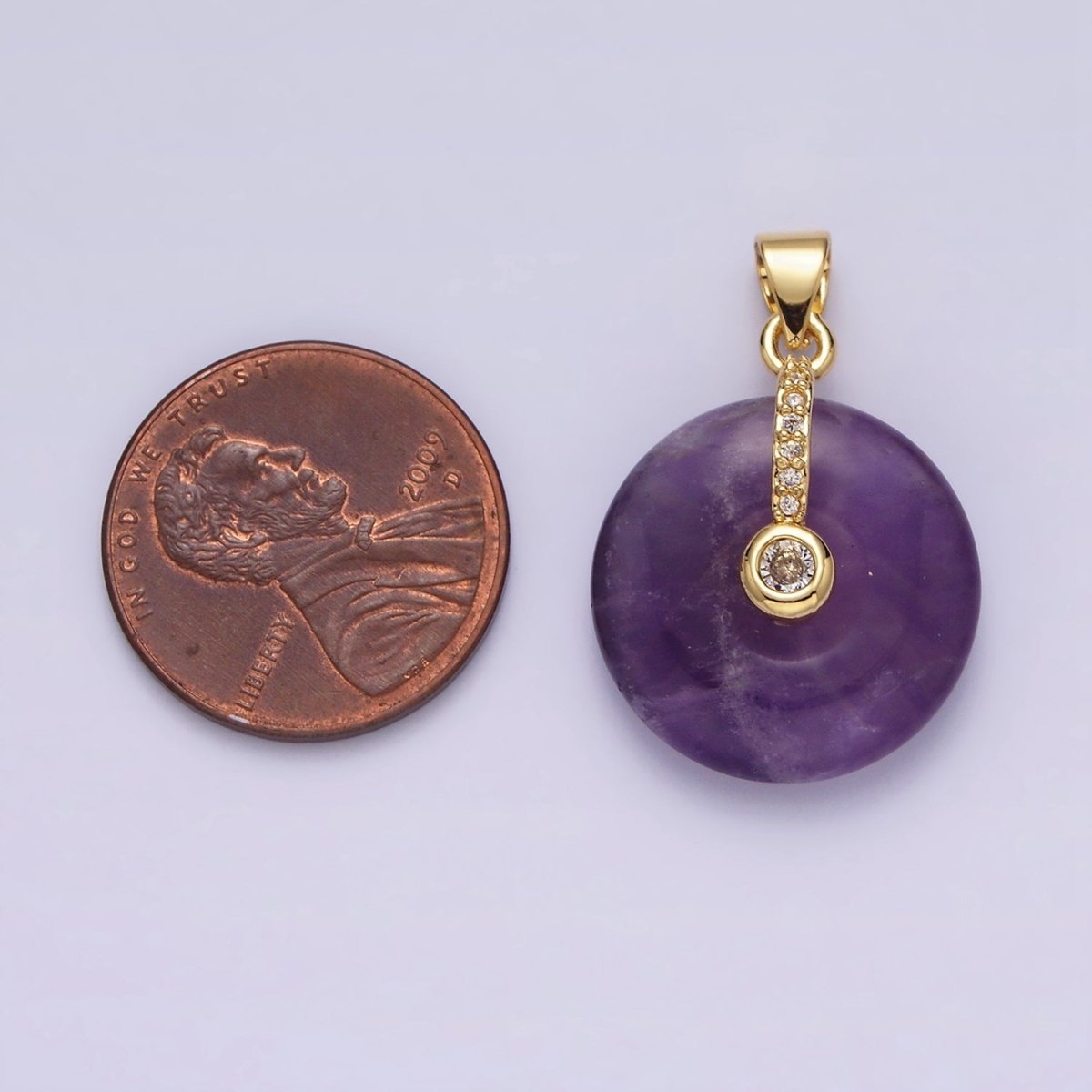 14K Gold Filled Amethyst Clear CZ Dangle Micro Paved Pendant | AA540
