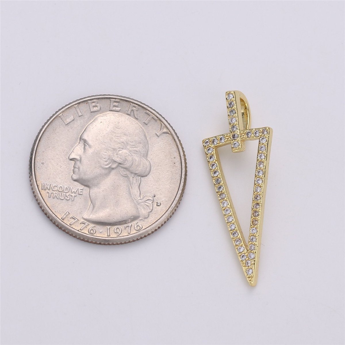14k Gold Filled Arrowhead Pendant Charm Triangle Necklace Charm Micro Pave geometric Jewelry Supply 32x11mm, C-859