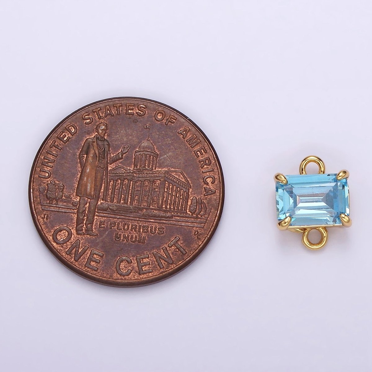 14K Gold Filled Baby Blue Baguette CZ Minimalist Connector | G824