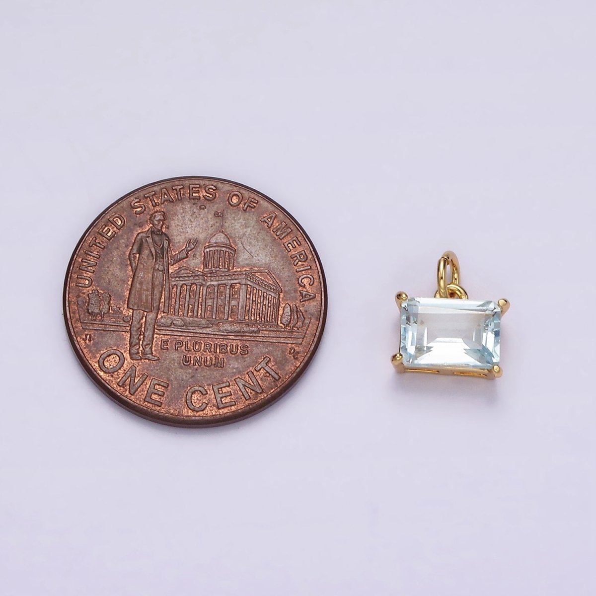14k Gold Filled Natural Baby Blue Baguette CZ Sideway Minimalist Add-On Charm | AC843