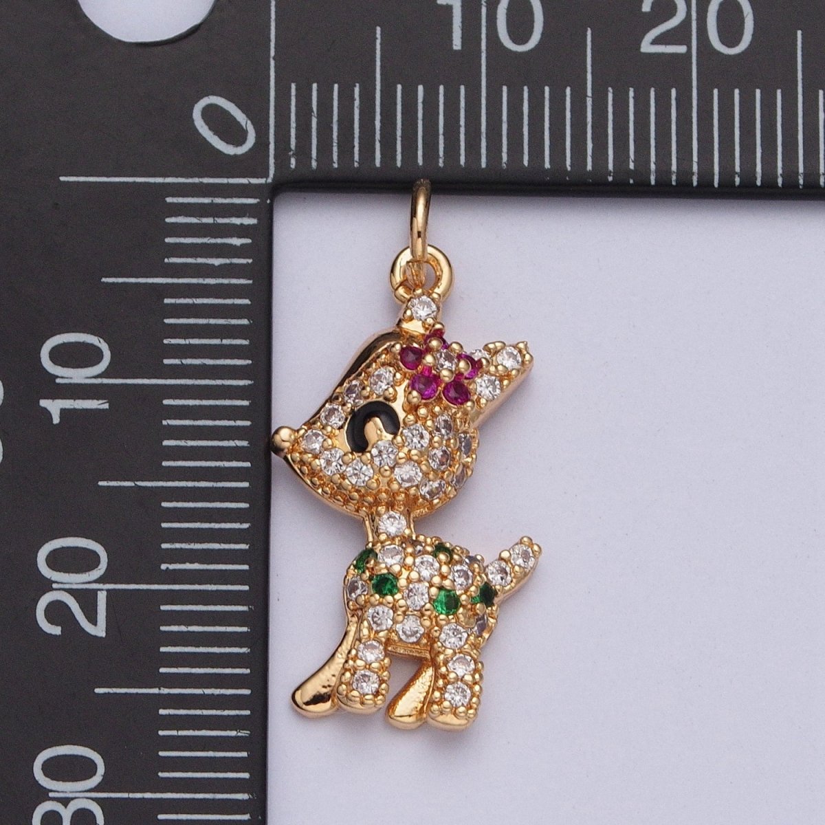 14K Gold Filled Baby Woodland Reindeer Multicolor Micro Paved CZ Charm | X-199