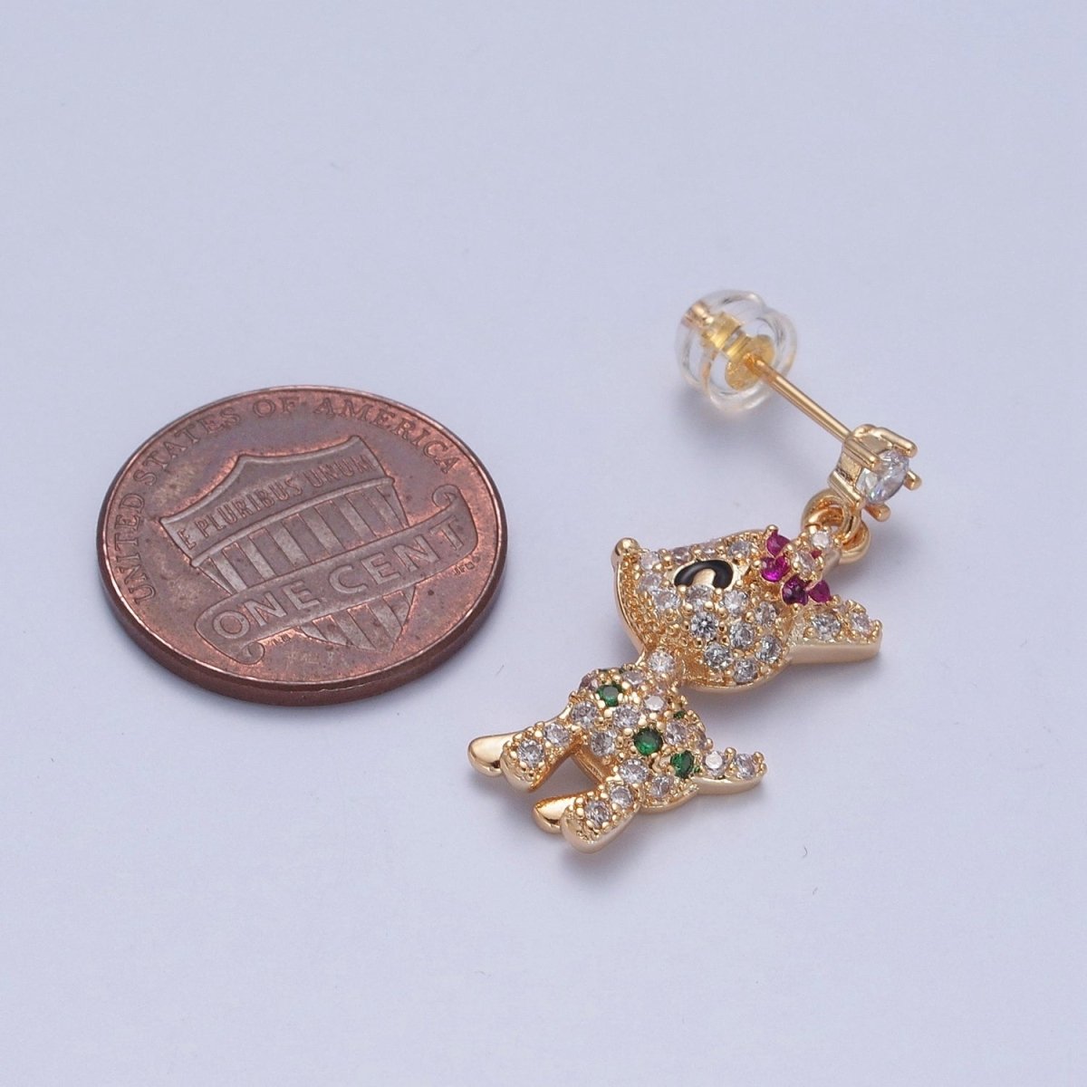 14K Gold Filled Baby Woodland Reindeer Multicolor Micro Paved CZ Stud Earrings | P-319