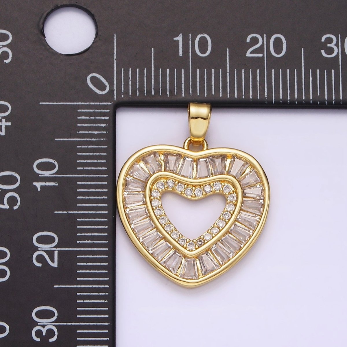14K Gold Filled Baguette CZ Heart Pendant Charm | J-533