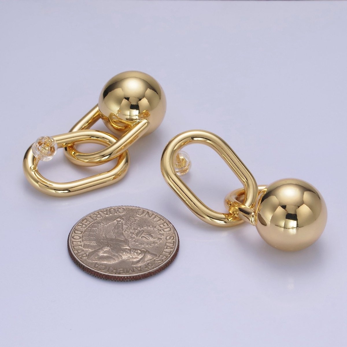 14K Gold Filled Bead Ball Drop Oblong Minimalist Stud Earrings | AE522