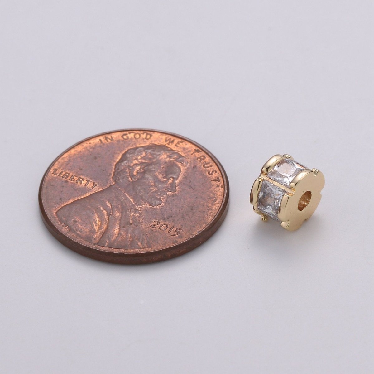 14k Gold Filled Beads 4.6x6.5mm CZ Micro Pave Drum shape Beads, Cubic Zirconia Spacer Gold Beads Bracelet Small Hole Beads Finding