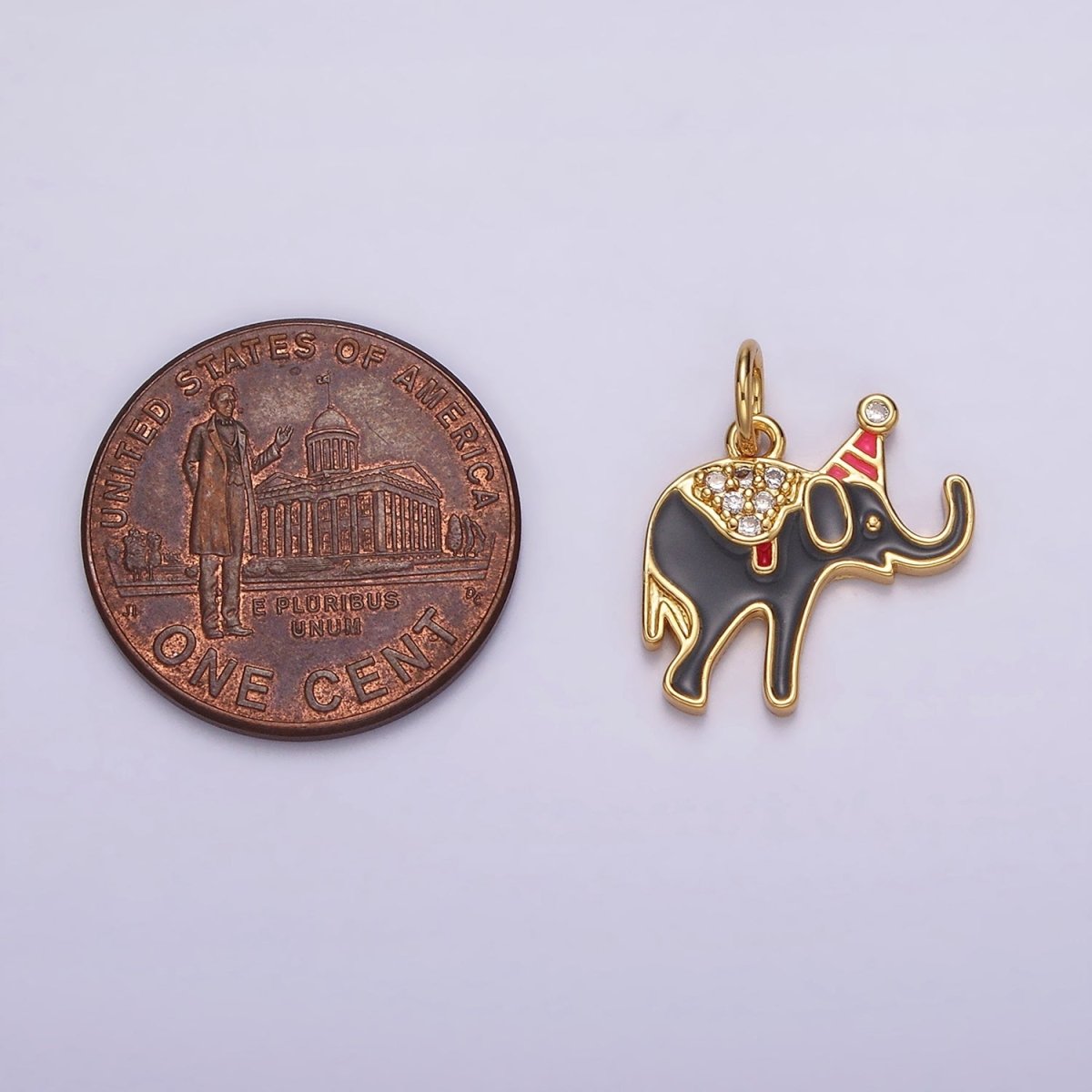 14K Gold Filled Black Circus Elephant Micro Paved CZ Charm | AG524