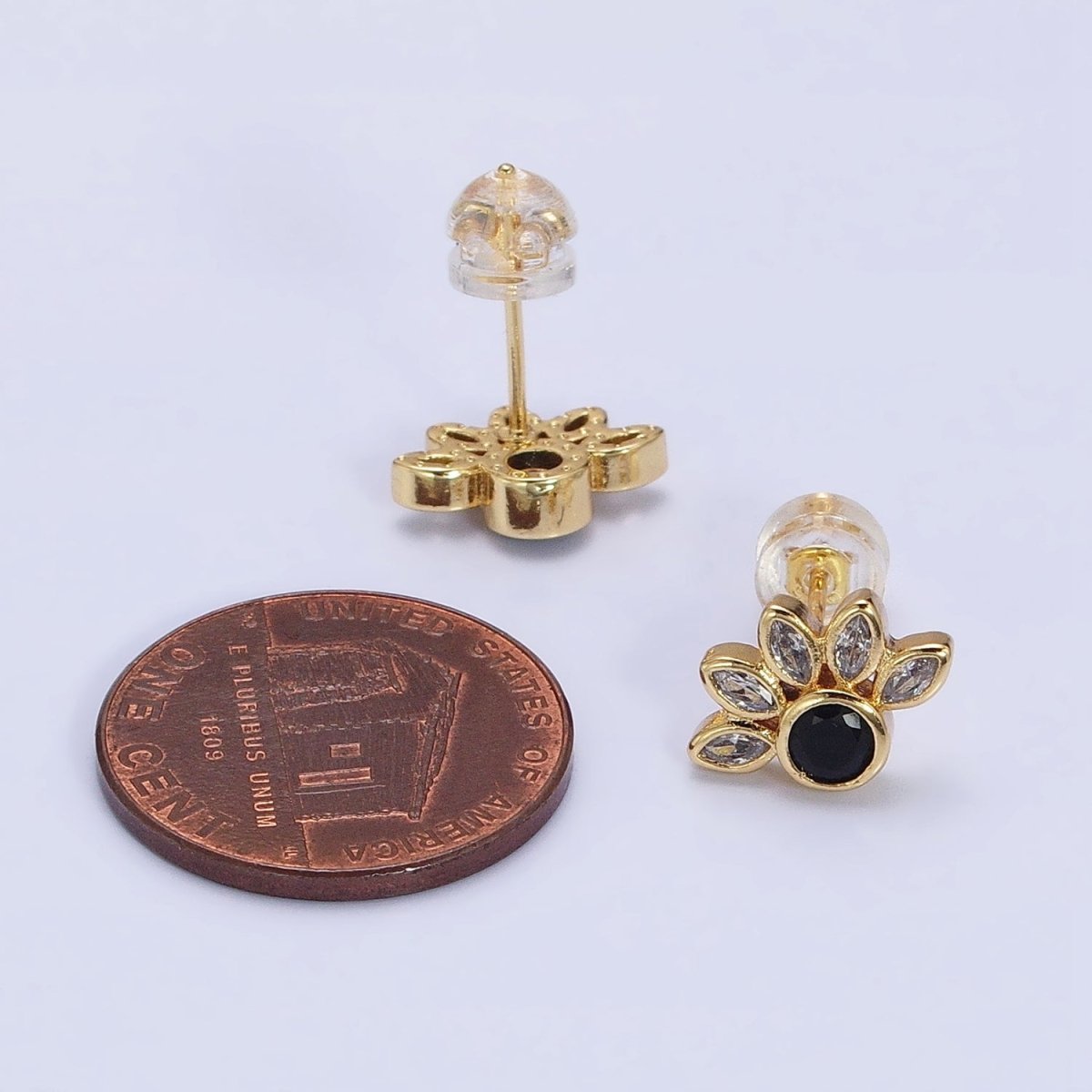 14K Gold Filled Black Clear CZ Marquise Sun Stud Earrings | AB1523