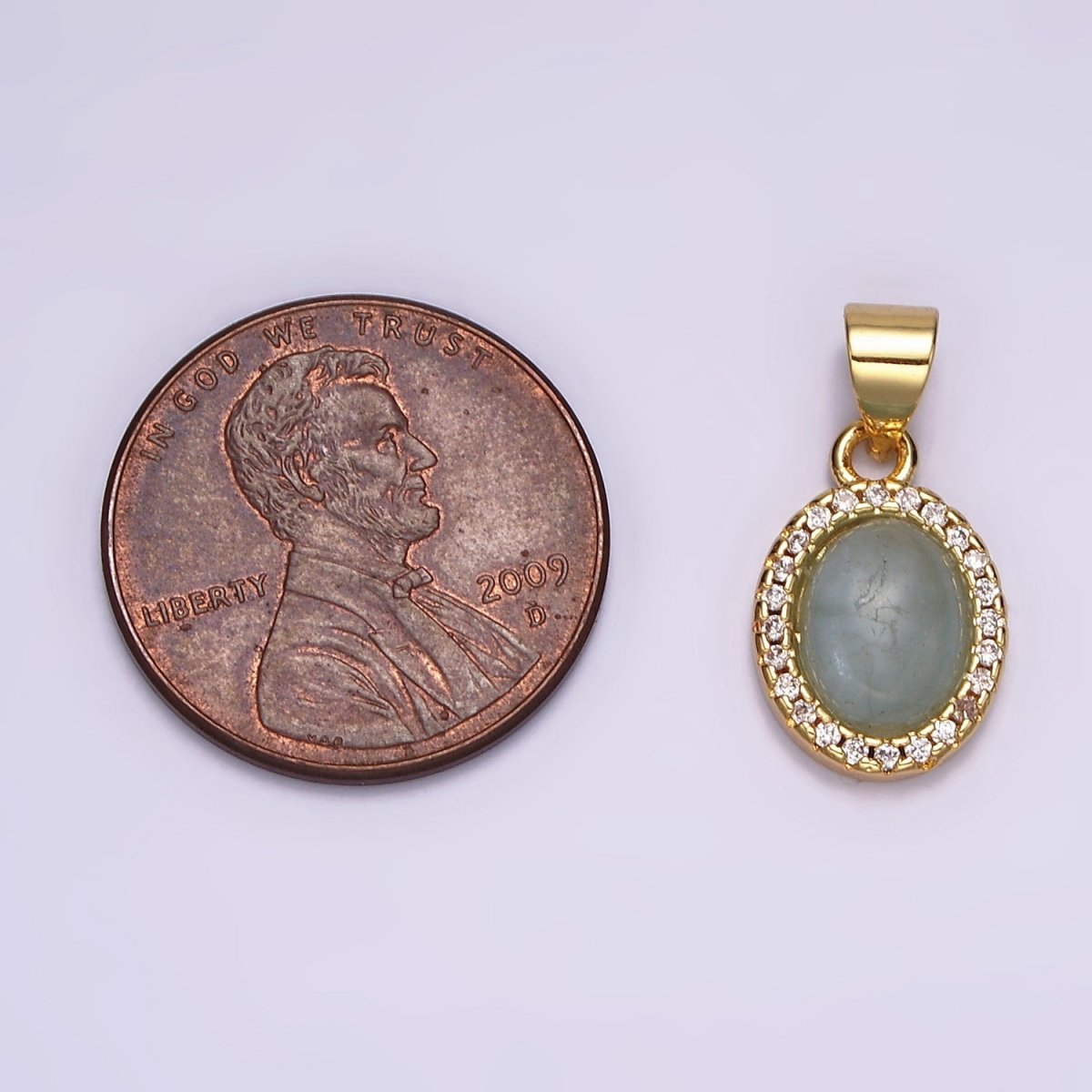 14K Gold Filled Blue Agate Micro Paved CZ Oval Pendant | N1328