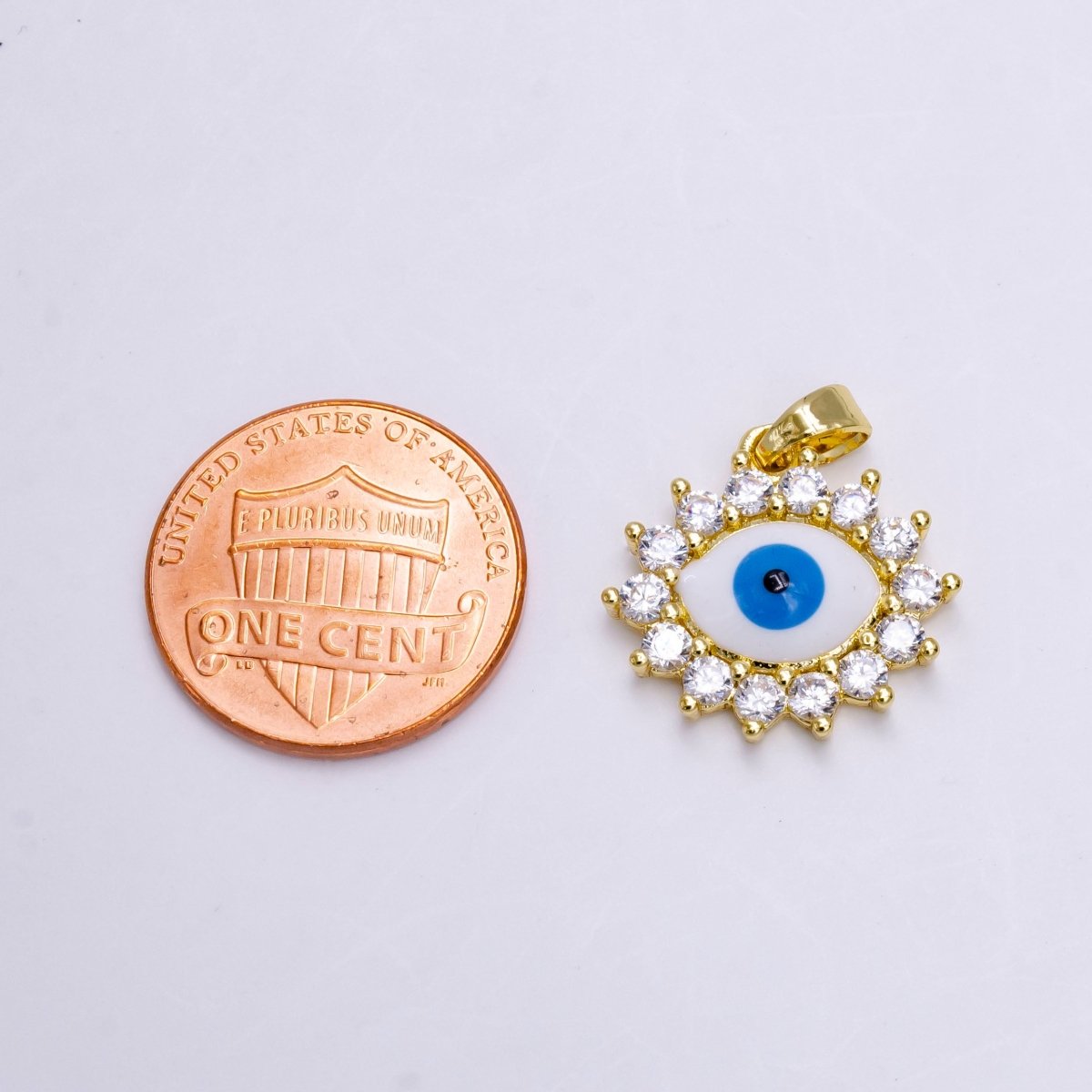 14K Gold Filled Blue Evil Eye Clear CZ Outlined Pendant | N1462