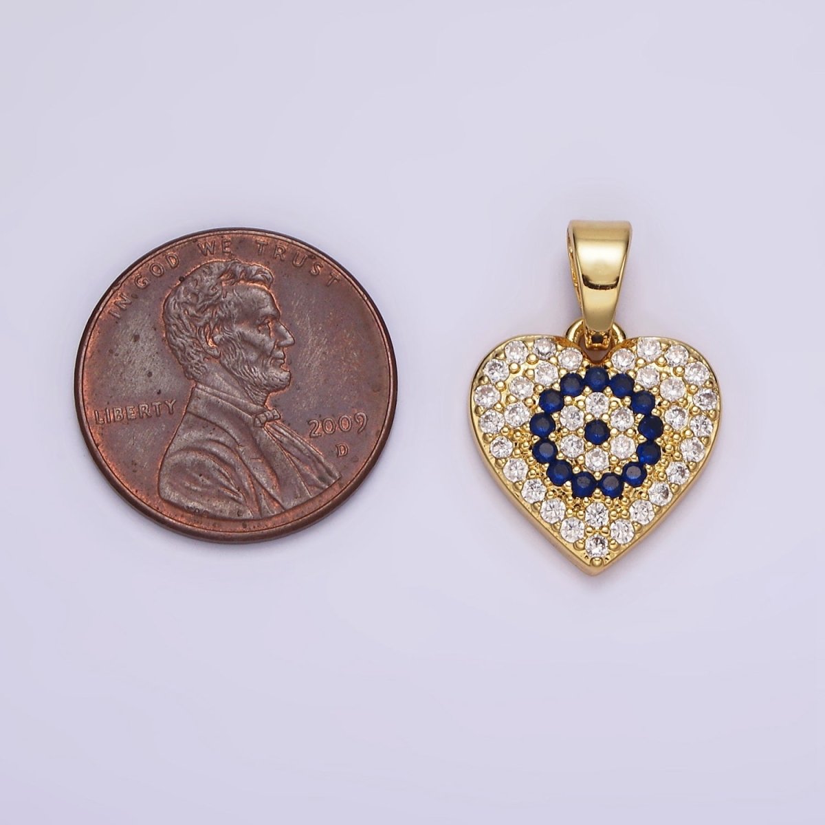 14K Gold Filled Blue Evil Eye Micro Paved CZ Heart Pendant | N1868