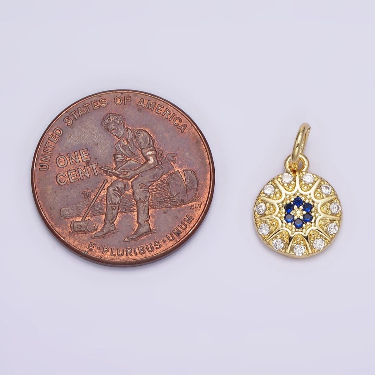14K Gold Filled Blue Evil Eye Sunburst CZ Dotted Round Add-On Charm | N981