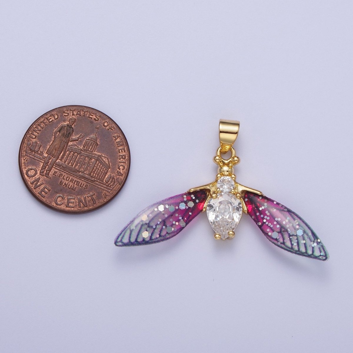 14K Gold Filled Blue / Fuchsia Fairy Wasps Cubic Zirconia Insect Pendant For Jewelry Making H-512 H-520