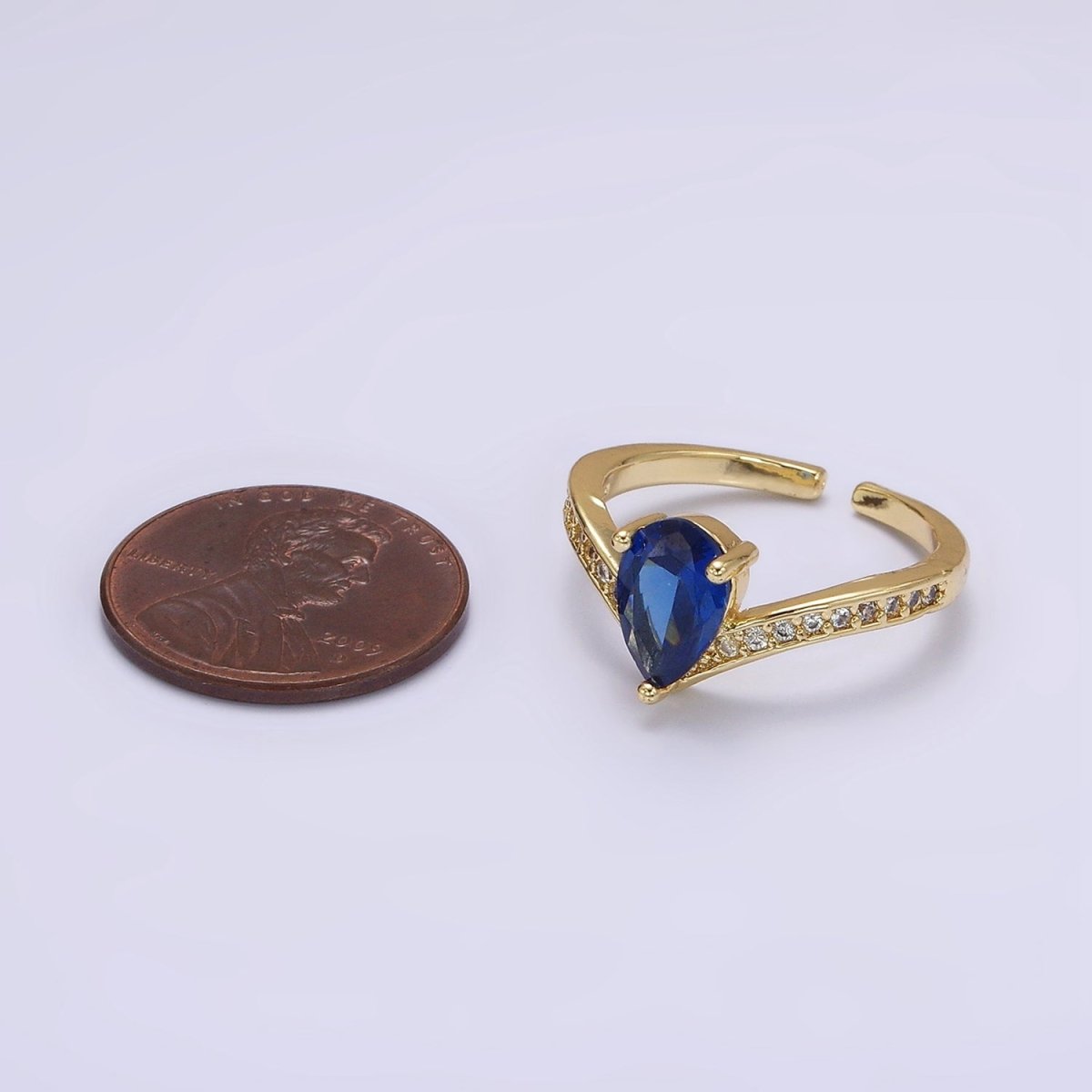 14K Gold Filled Blue Teardrop Micro Paved Chevron Ring in Gold & Silver | O1033
