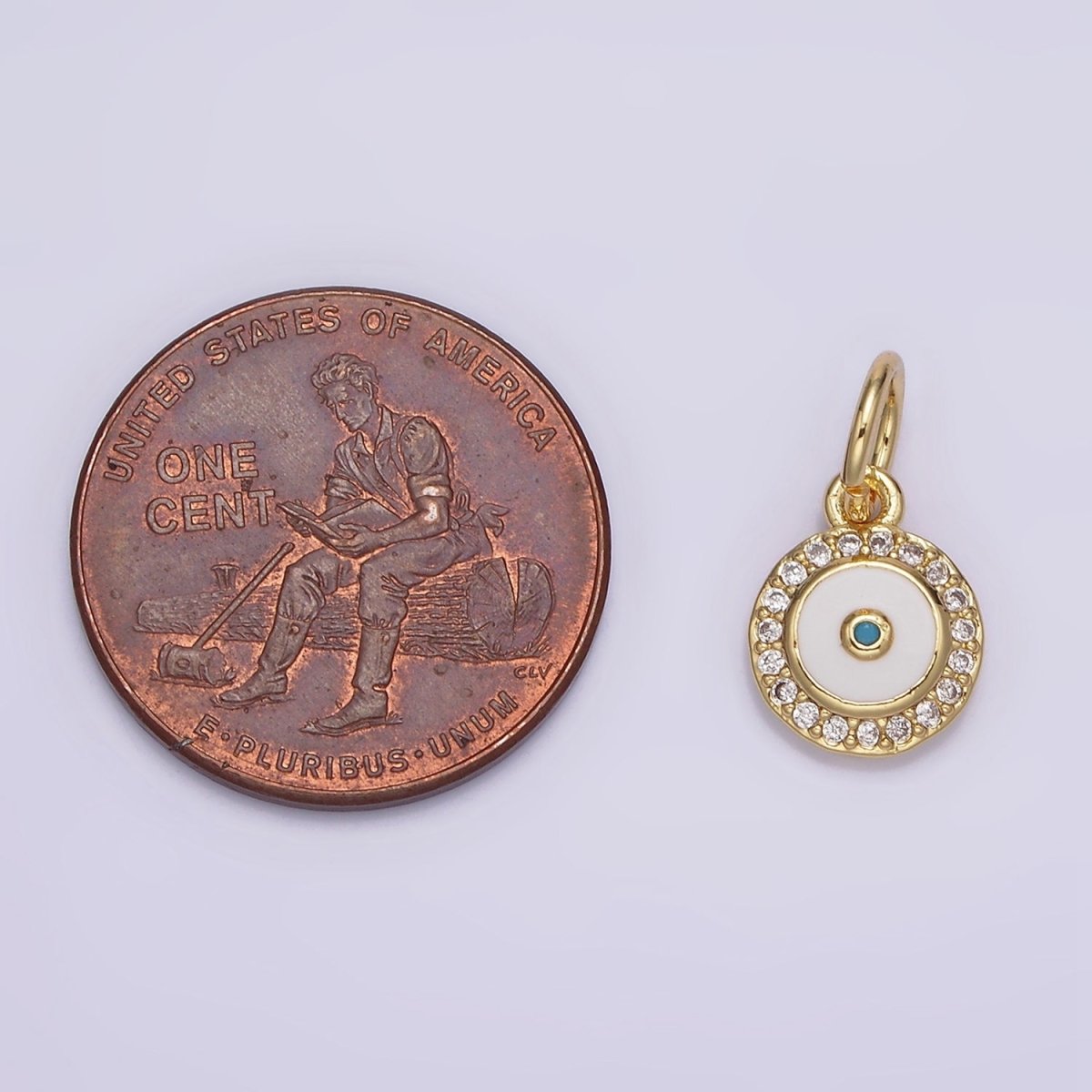 14K Gold Filled Blue White Enamel Evil Eye Clear Micro Paved CZ Round Add-On Charm | N985