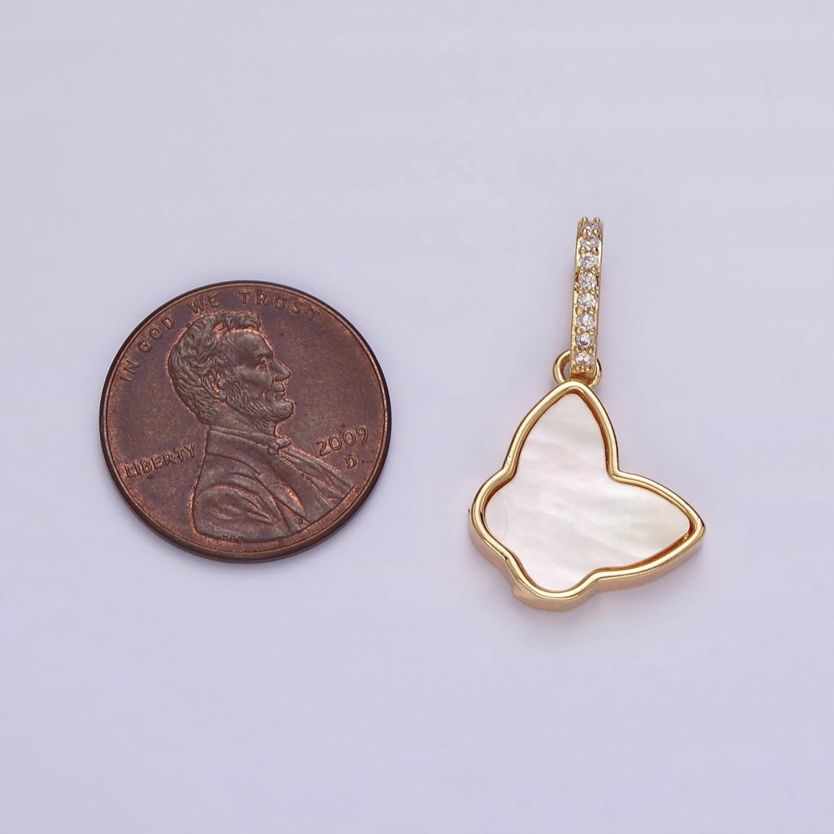 14K Gold Filled Butterfly Shell Pearl Micro Paved CZ Bail Pendant | AH054
