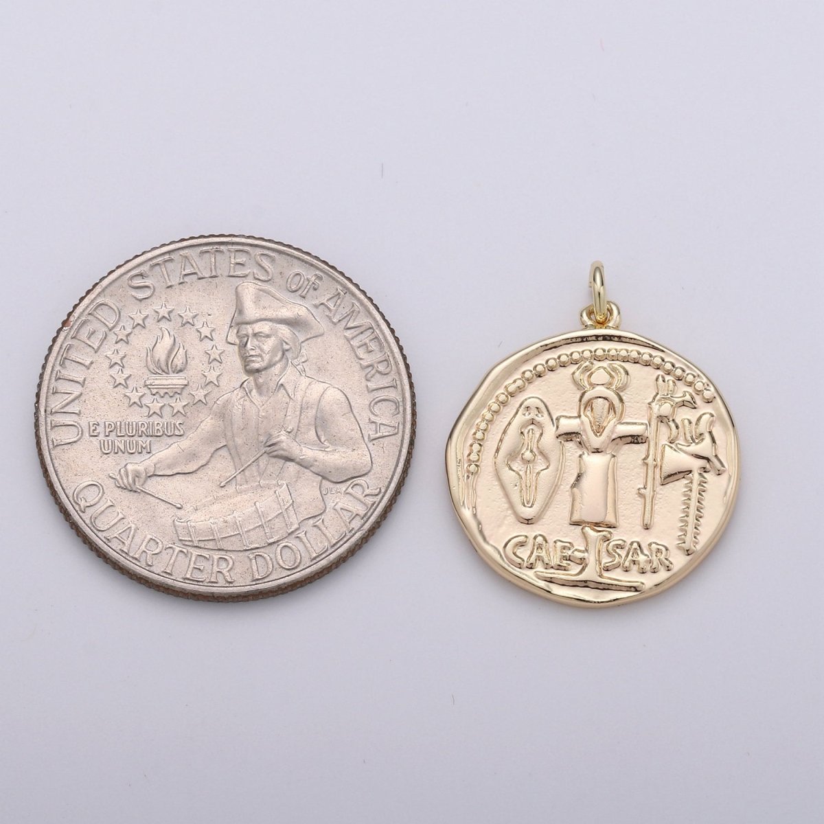 14k Gold Filled Caesar coin charms Dainty Greek charms, Olympus charms Caesar pendant, Caesar charms, medallion charms for Necklace Bracelet D-390