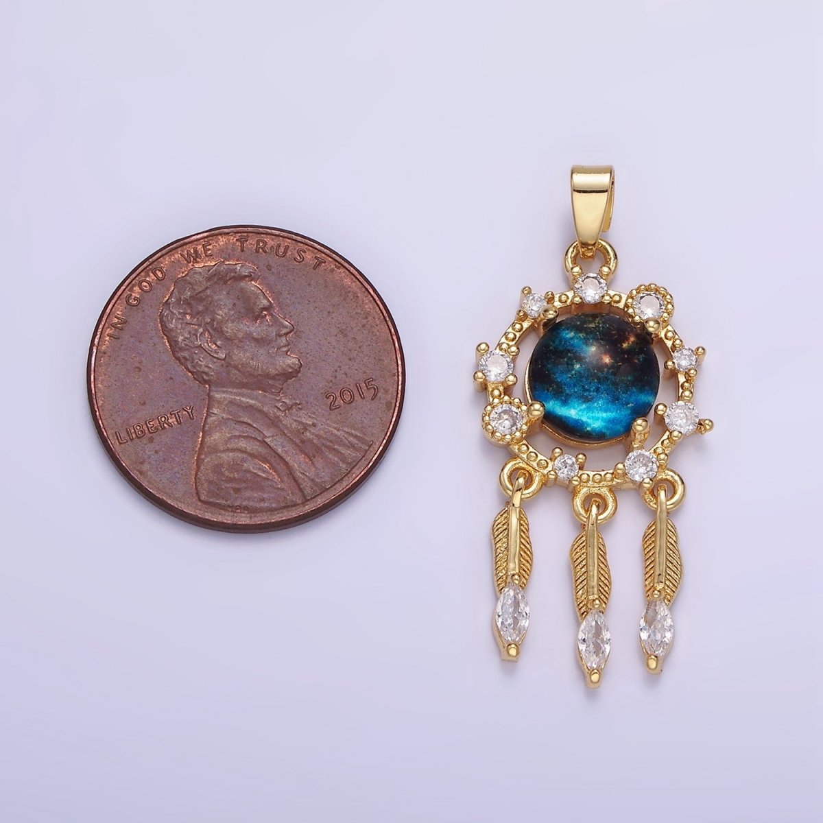 14K Gold Filled Celestial Dreamcatcher CZ Triple Flower Drop Pendant | AA1177