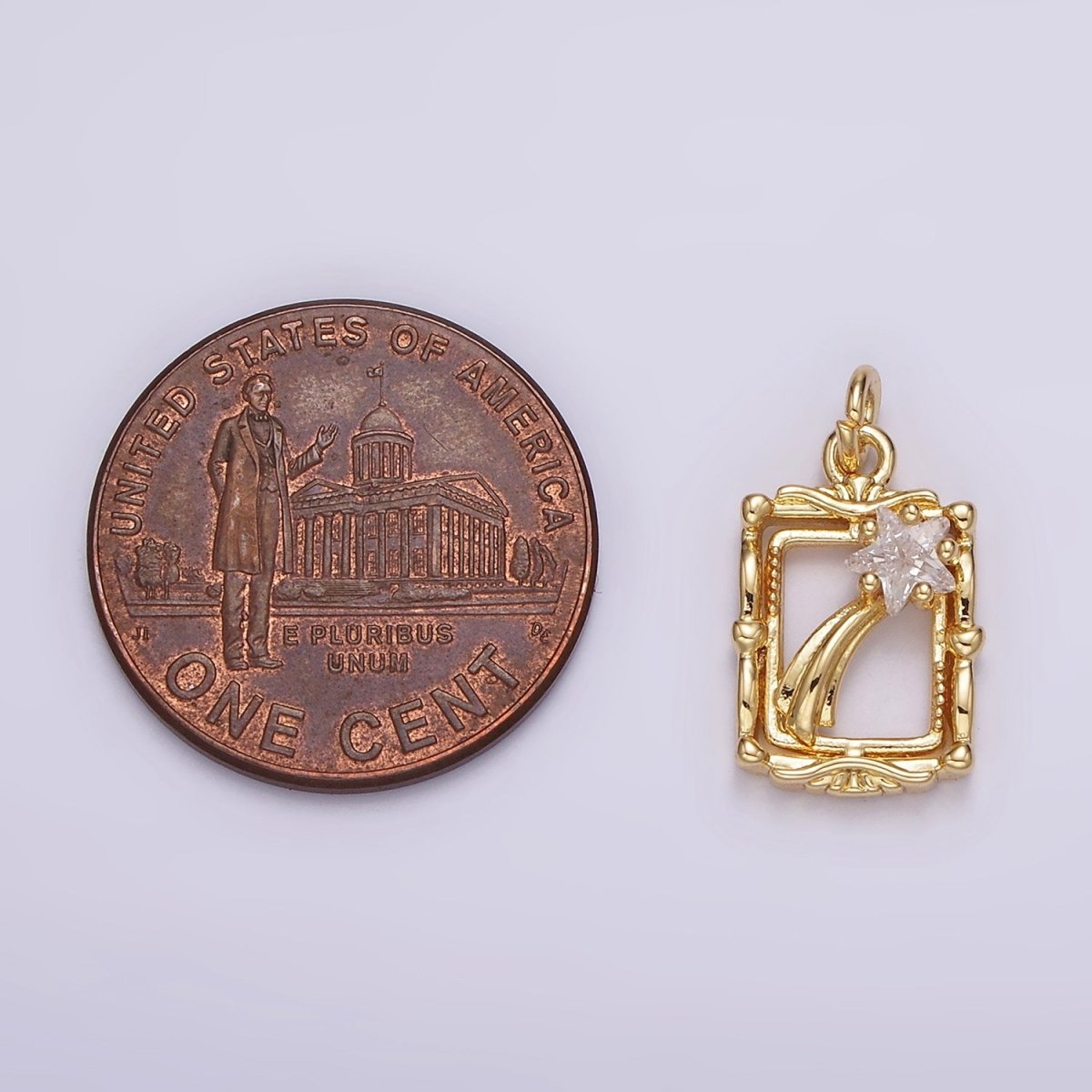 14K Gold Filled Celestial Shinning Star Artisan Open Frame Charm | AG596