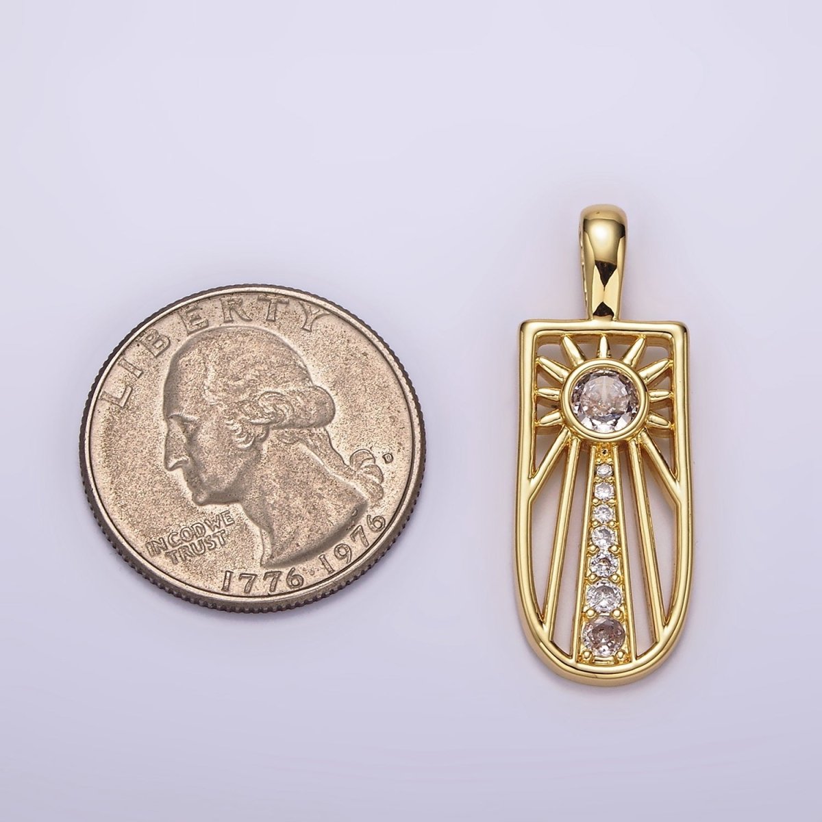 14K Gold Filled Celestial Sun Ray CZ Micro Paved Open Tag Pendant | AH034