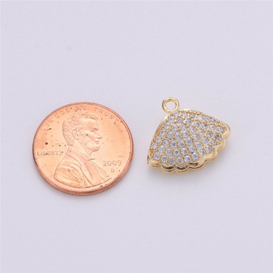 14k Gold Filled Charm Clam Shell, 15mm, Micro Pave Shell Charm Open Clam Shell PendantC-472